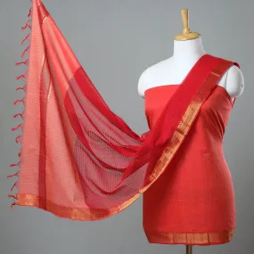 Red - 3pc Handloom Cotton Mangalagiri Dress Material 06