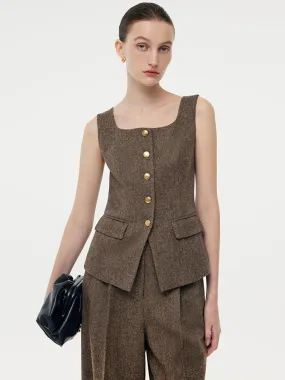 100% Washable Wool Square Neck Women Vest