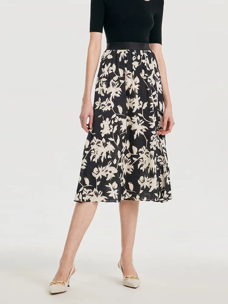 19 Momme Stretch Silk Floral Skirt