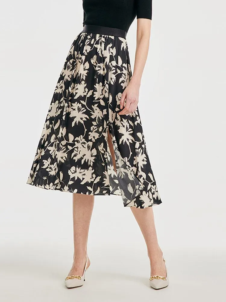 19 Momme Stretch Silk Floral Skirt