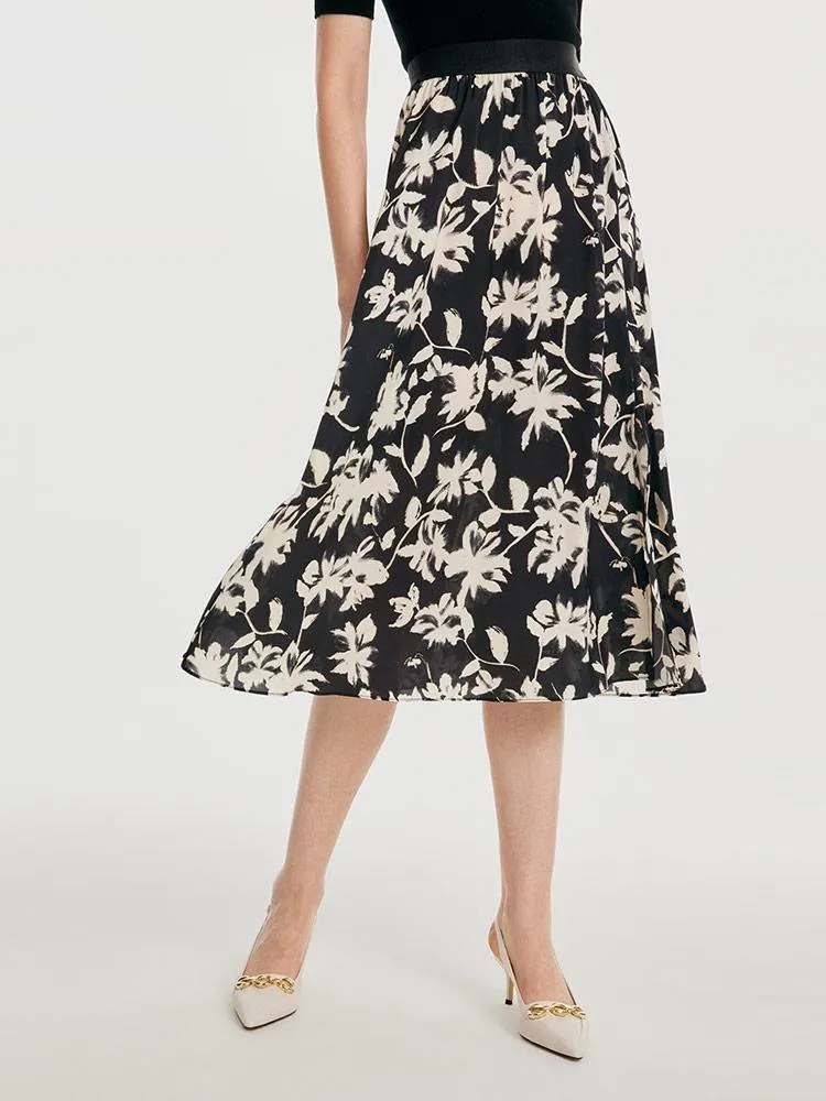 19 Momme Stretch Silk Floral Skirt