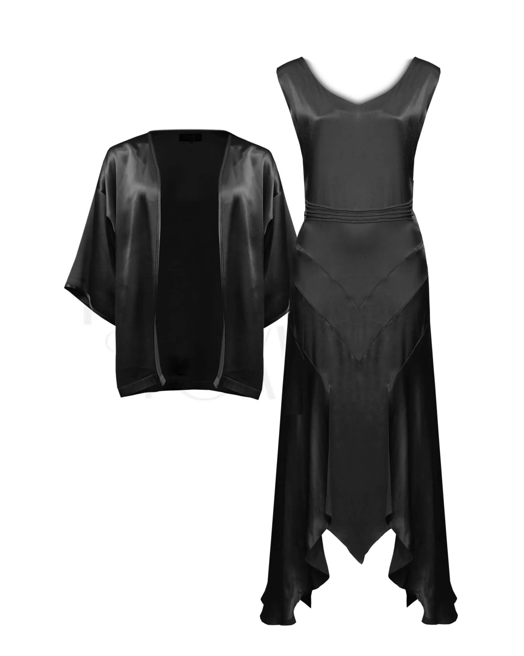 20s Sheba Evening Gown Set - Ebony Satin