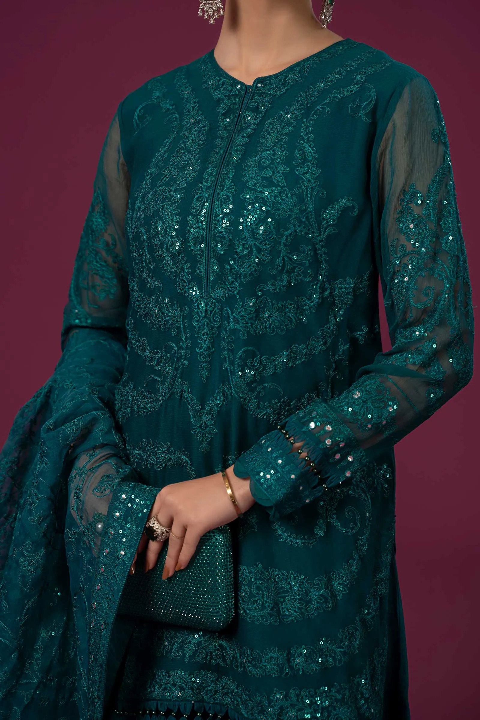 3 Piece Embroidered Organza Suit | SF-EF24-39