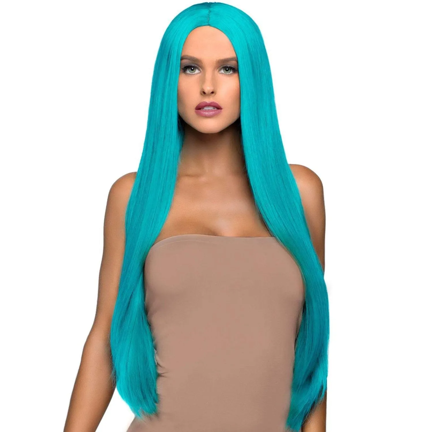 33" Long Straight Center Part Wig - Turquoise