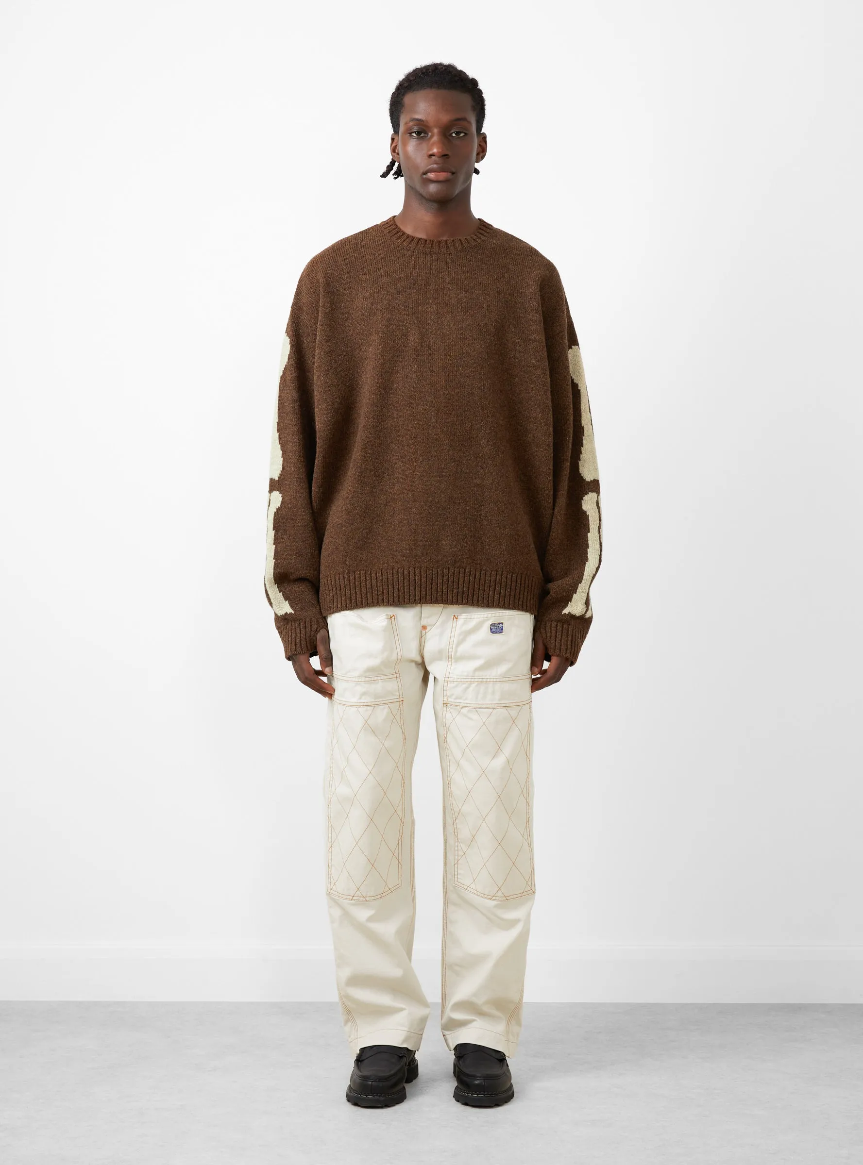 5G Wool Bone Crew Sweater Brown