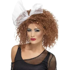 80's Wild Child Auburn Crimped Wig with White Tulle Bow