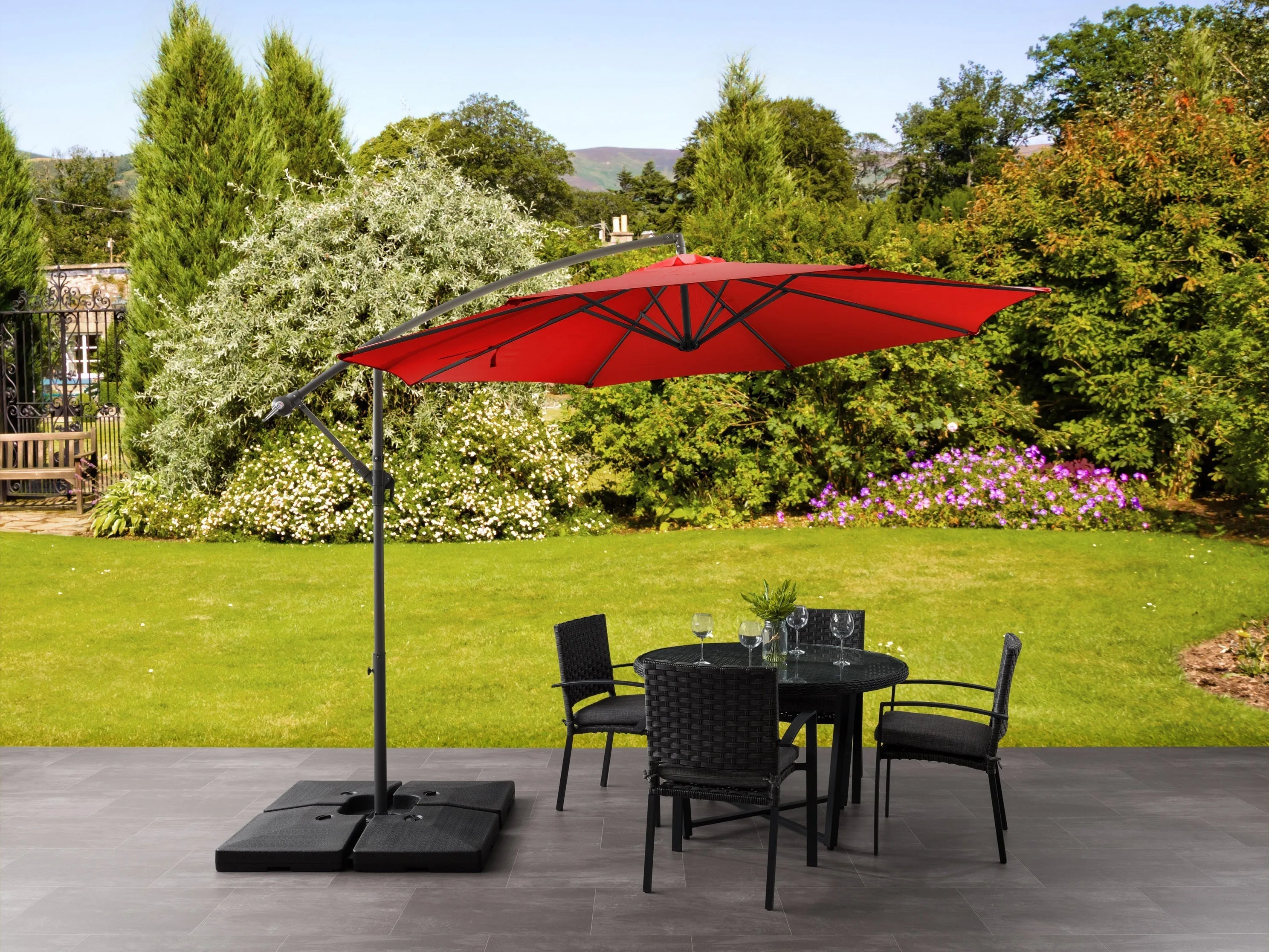 9.5ft Tilting Offset Patio Umbrella - Crimson Red