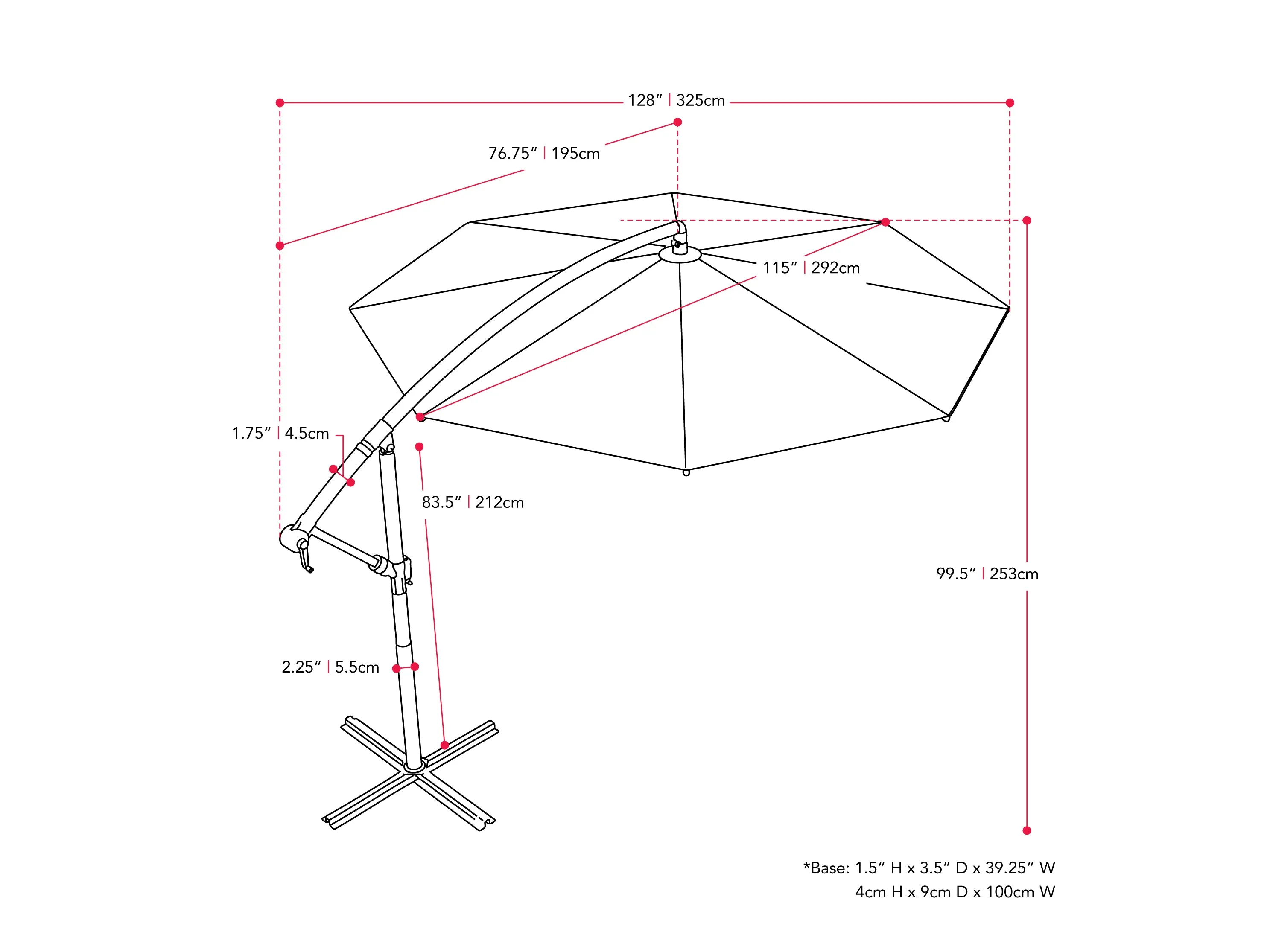 9.5ft Tilting Offset Patio Umbrella - Crimson Red