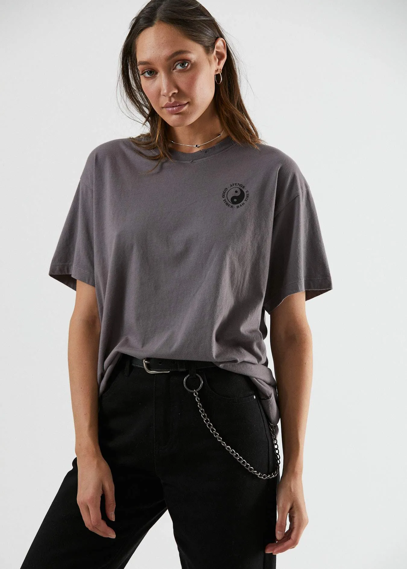 Afends Womens Good Bad Good - Oversized Tee - Charcoal