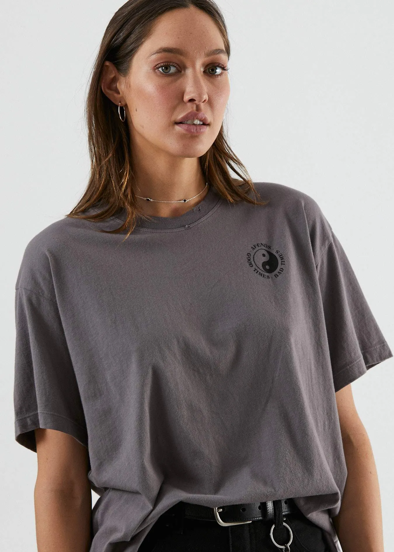 Afends Womens Good Bad Good - Oversized Tee - Charcoal