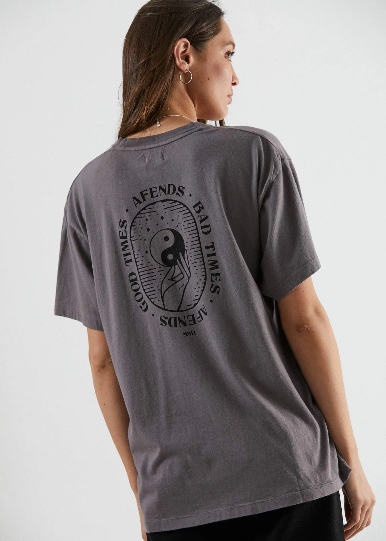 Afends Womens Good Bad Good - Oversized Tee - Charcoal