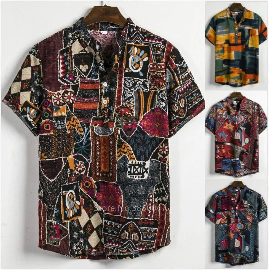 African Dashiki Print Dress Shirt Men Male Fashion Casual Streetwear Ethnic Club Sexy Short Sleeve Linen Summer Top Shirt Clothe