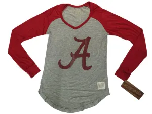 Alabama Crimson Tide Retro Brand Women Red Two Tone V-Neck LS T-Shirt