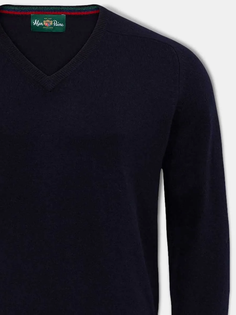 ALAN PAINE Streetly Men's V Neck Lambswool Jumper - Navy