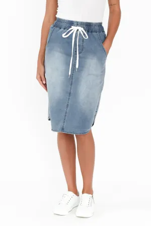 Alina Blue Denim Drawstring Skirt