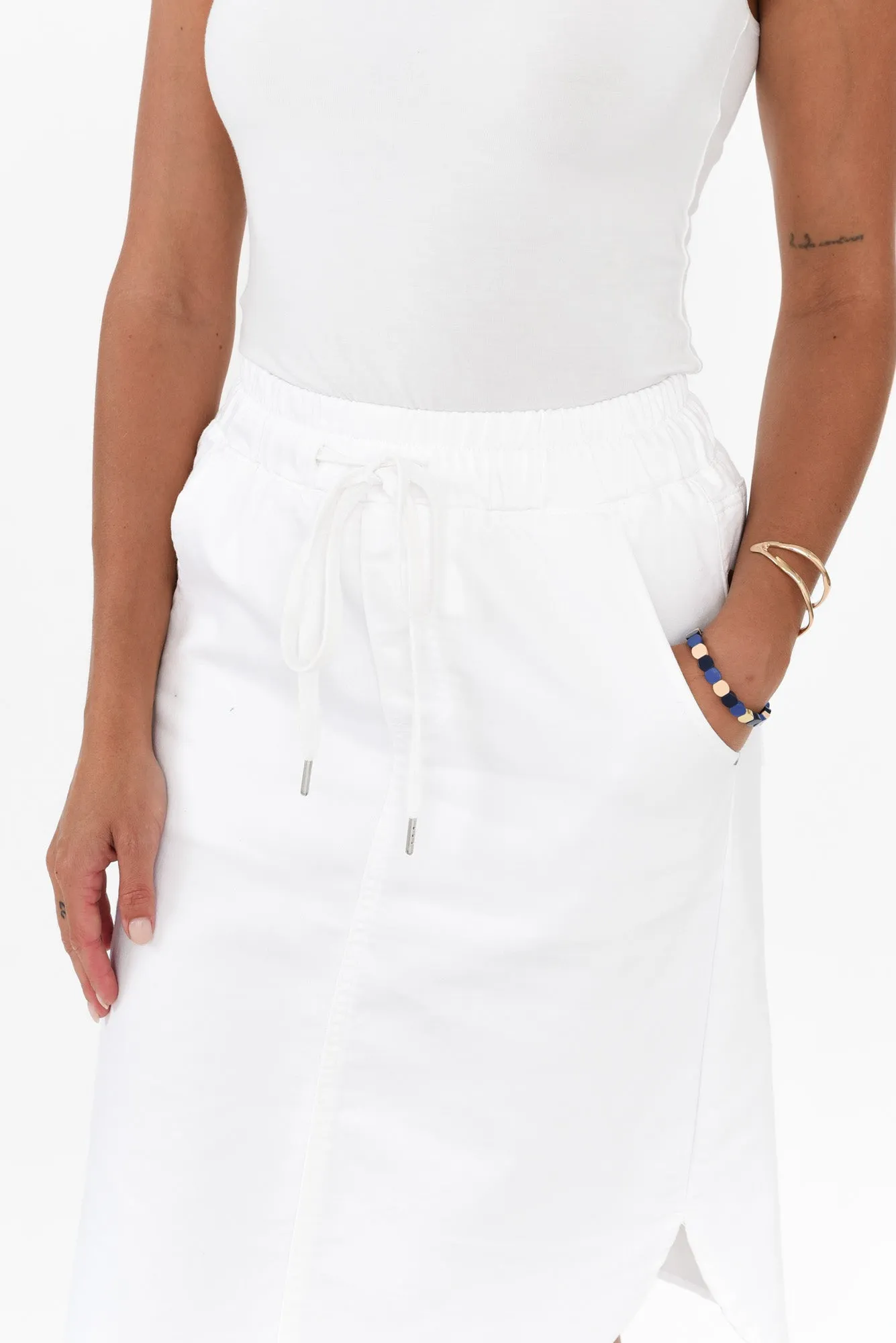 Alina White Denim Drawstring Skirt