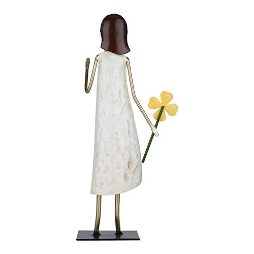 Anself Girl Statue Holding Flower Girl Iron Art Decoration Modern Ornament for Living Room Cabinet and Desk Gift of Vitality and Hope