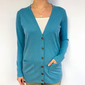 Aqua Blue Longline Cashmere V-Neck Cardigan Small