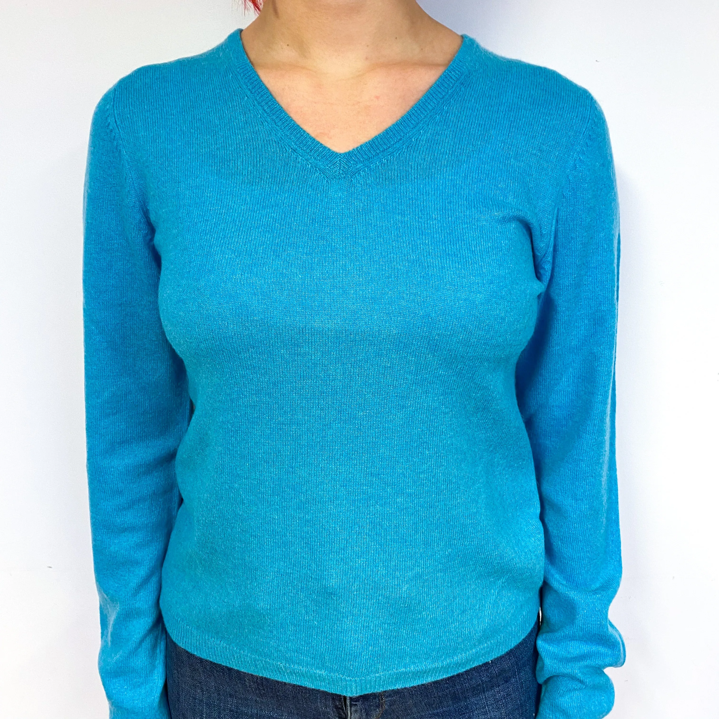 Aquamarine Blue Cashmere V-Neck Jumper Small