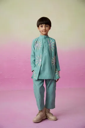 Astronaut Dreamer- Mint Hand Embroidered Kurta & Pants Set for Boys