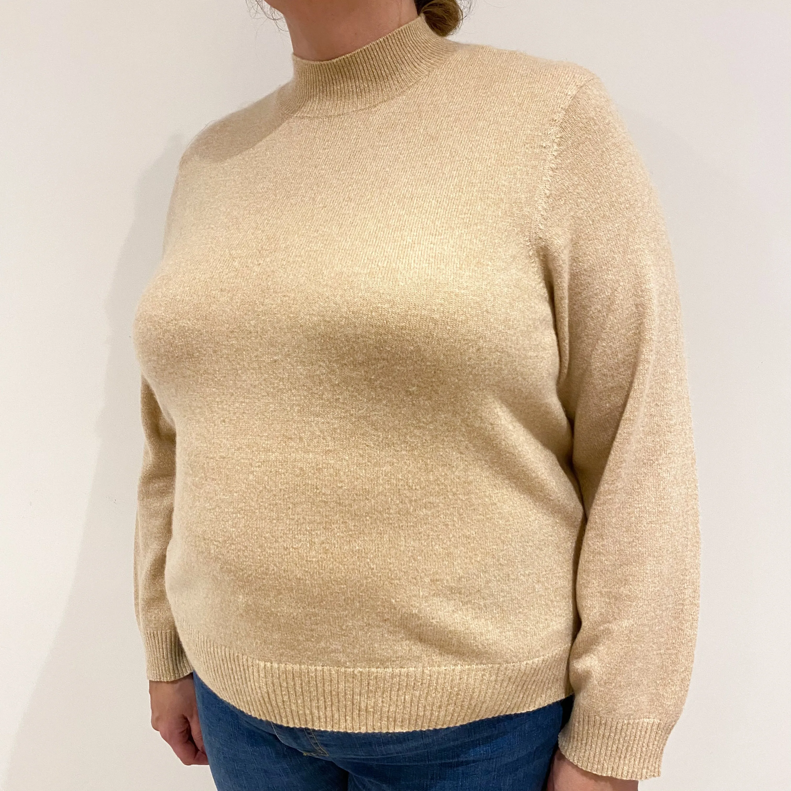 Beige Cashmere Polo Neck Jumper Extra Large