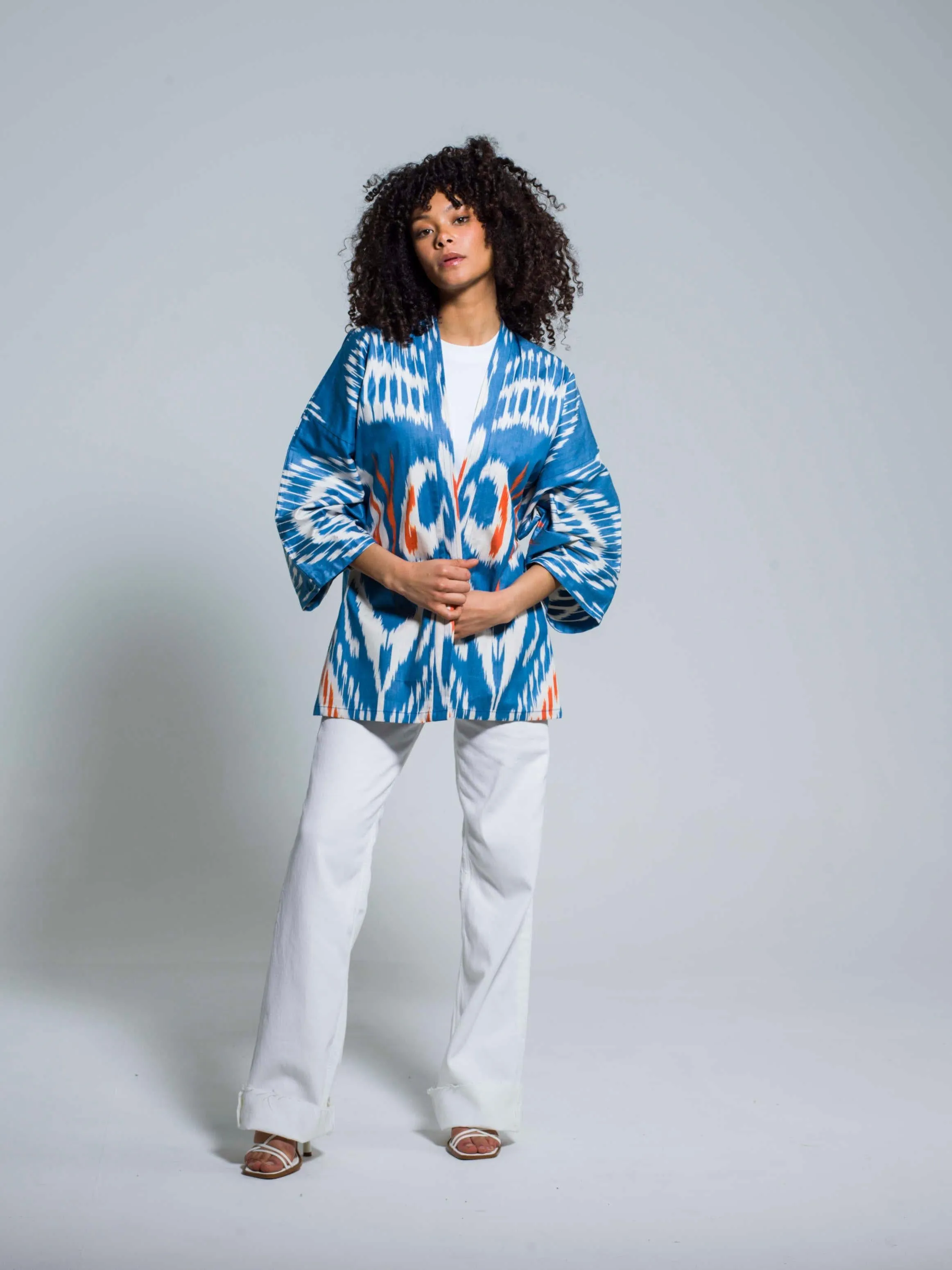 Belted 100% Cotton Short Kimono "Santorini Sunset"