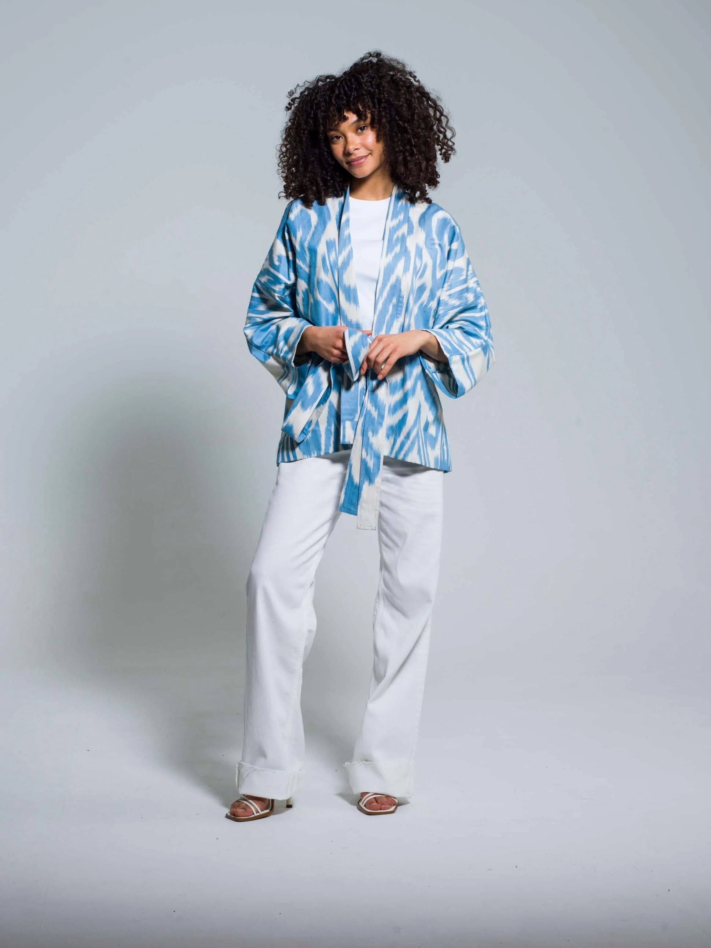 Belted 100% Short Cotton Kimono "Summer Breeze"