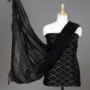 Black - 2pc Phulia Jamdani Weave Handloom Cotton Suit Material Set