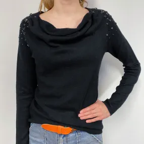 Black Bejewelled Cashmere Cowl Neck Jumper