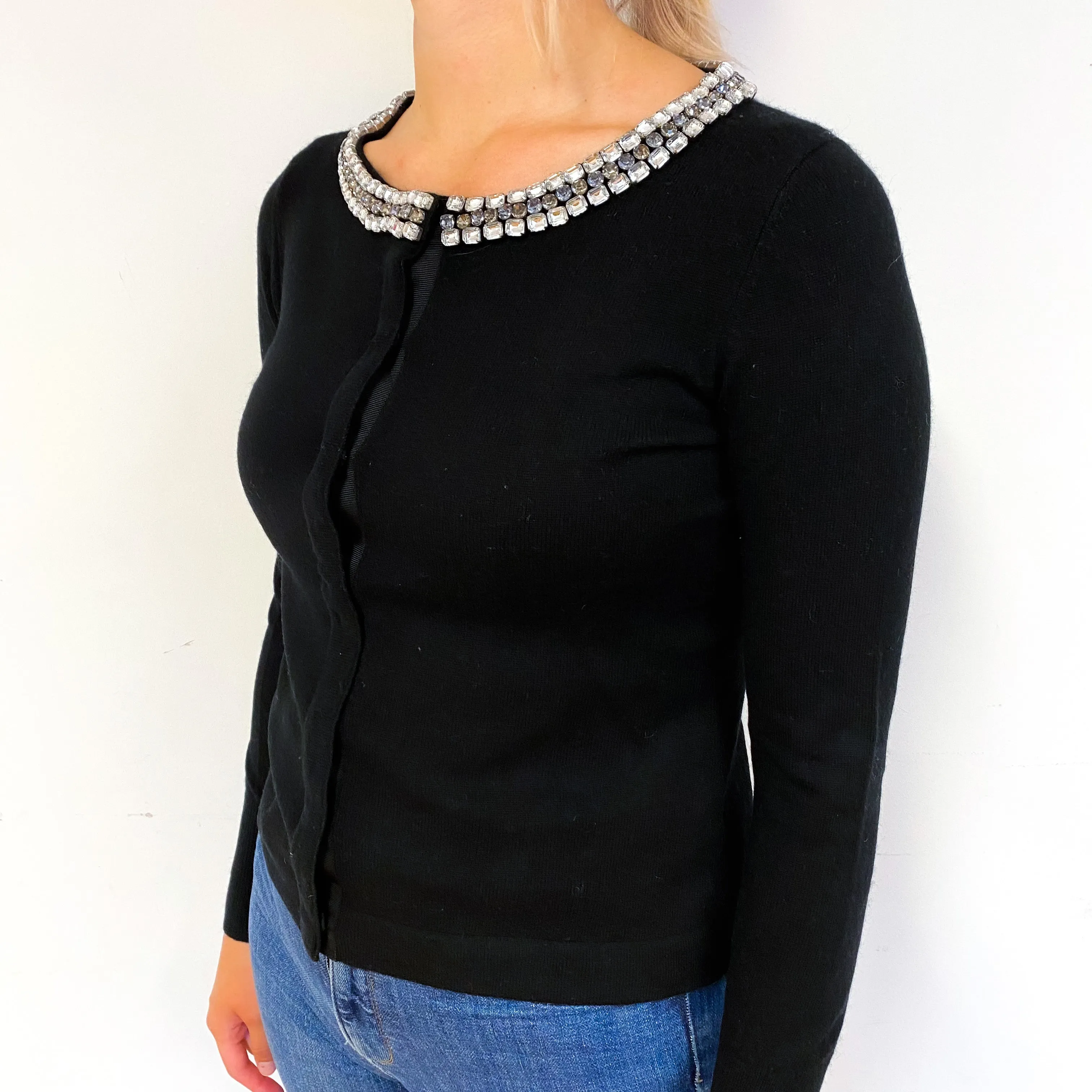 Black Bejewelled Cashmere Crew Neck Cardigan Small