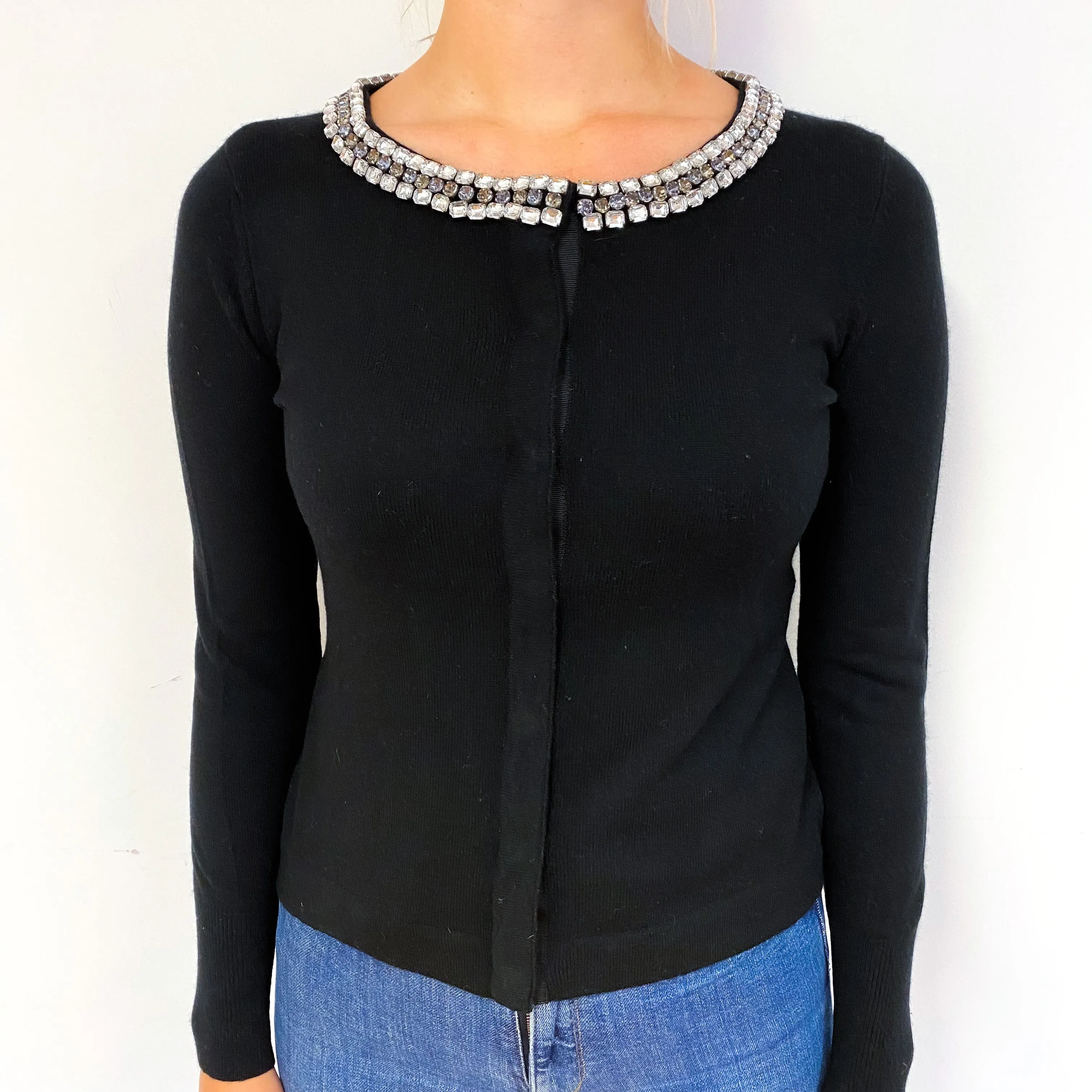 Black Bejewelled Cashmere Crew Neck Cardigan Small