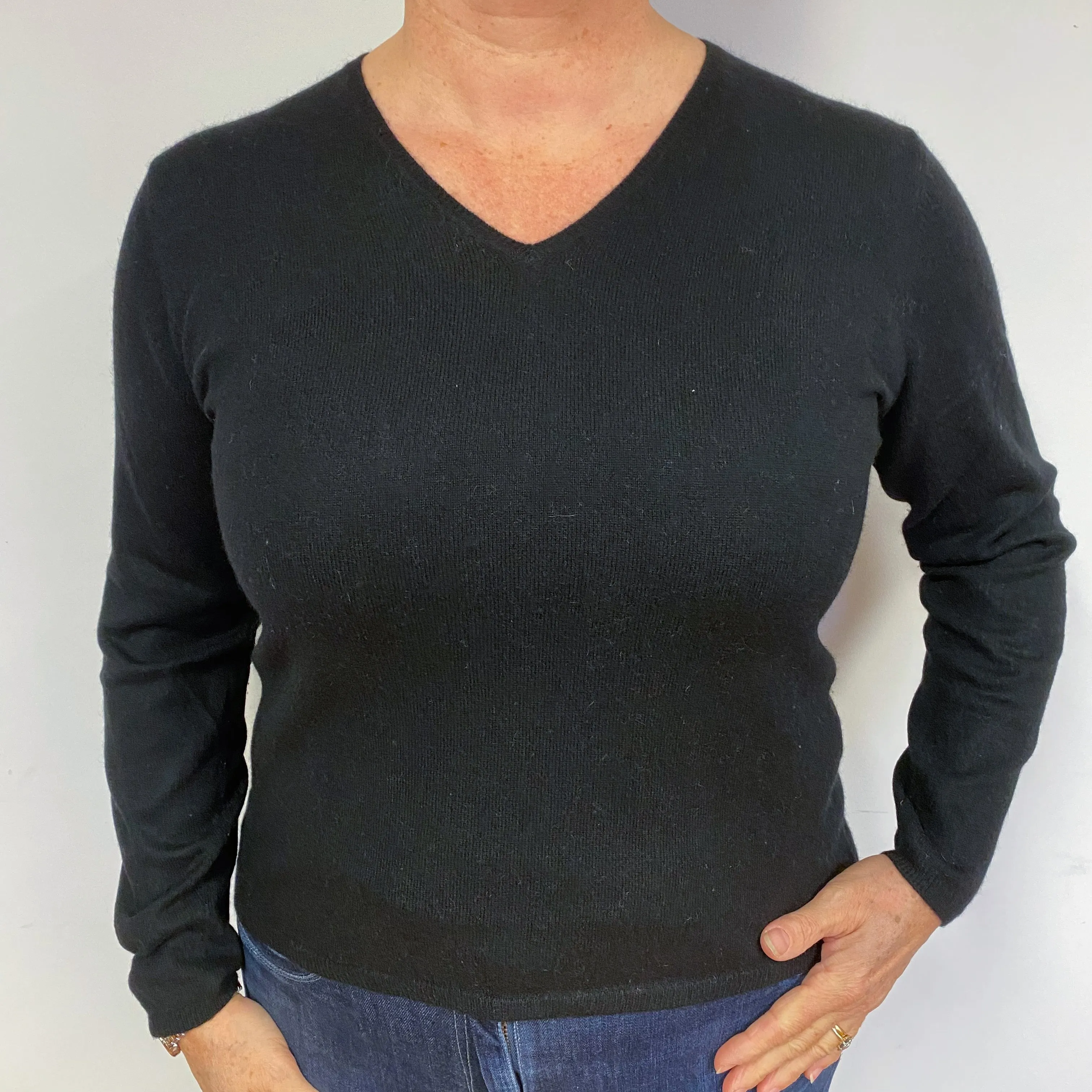 Black Cashmere V-Neck Jumper Large Petite