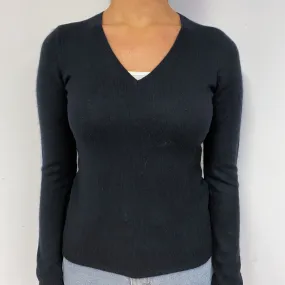 Black Cashmere V-Neck Jumper Small