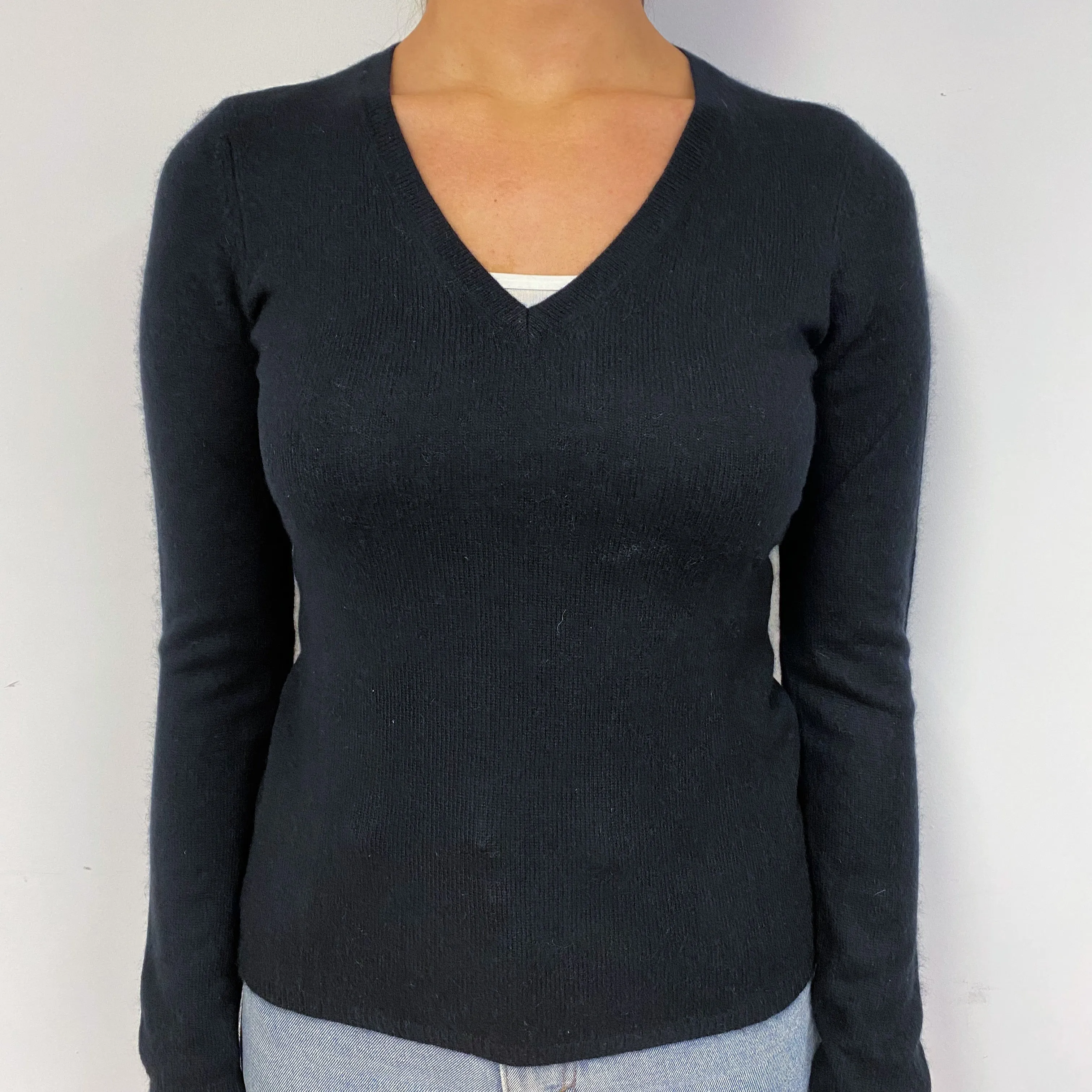 Black Cashmere V-Neck Jumper Small