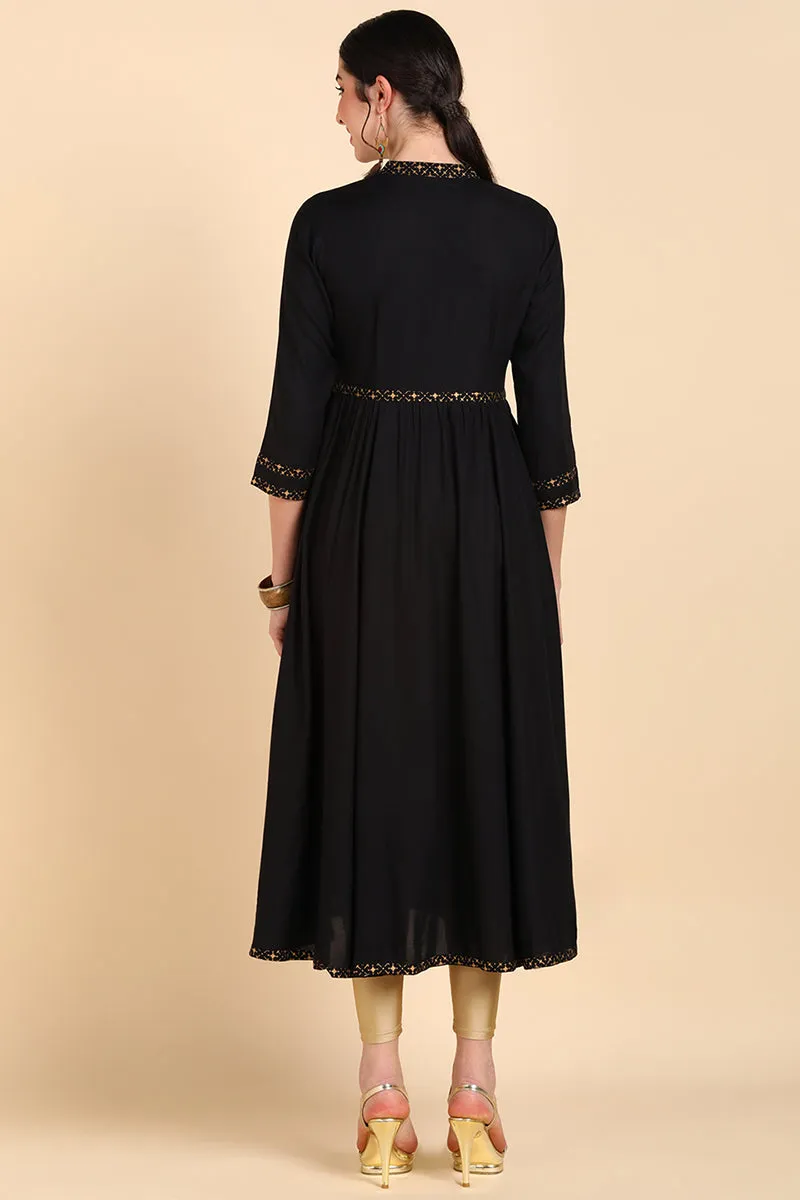 Black Cold-Shoulder Sleeves Anarkali Kurta