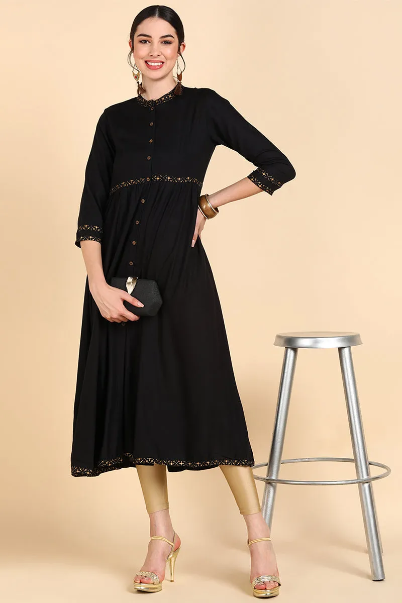 Black Cold-Shoulder Sleeves Anarkali Kurta