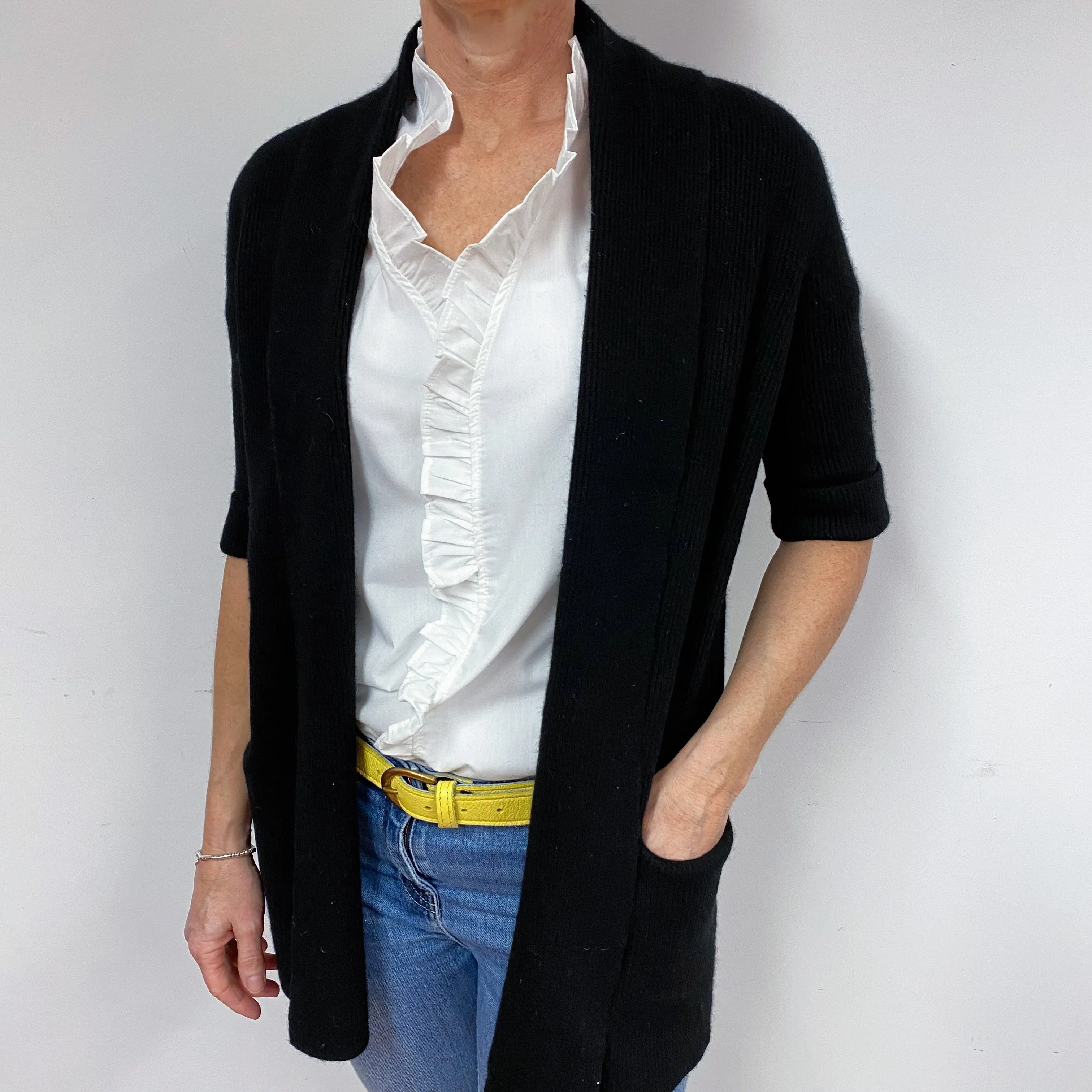 Black Short Sleeved Cashmere Cardigan Medium