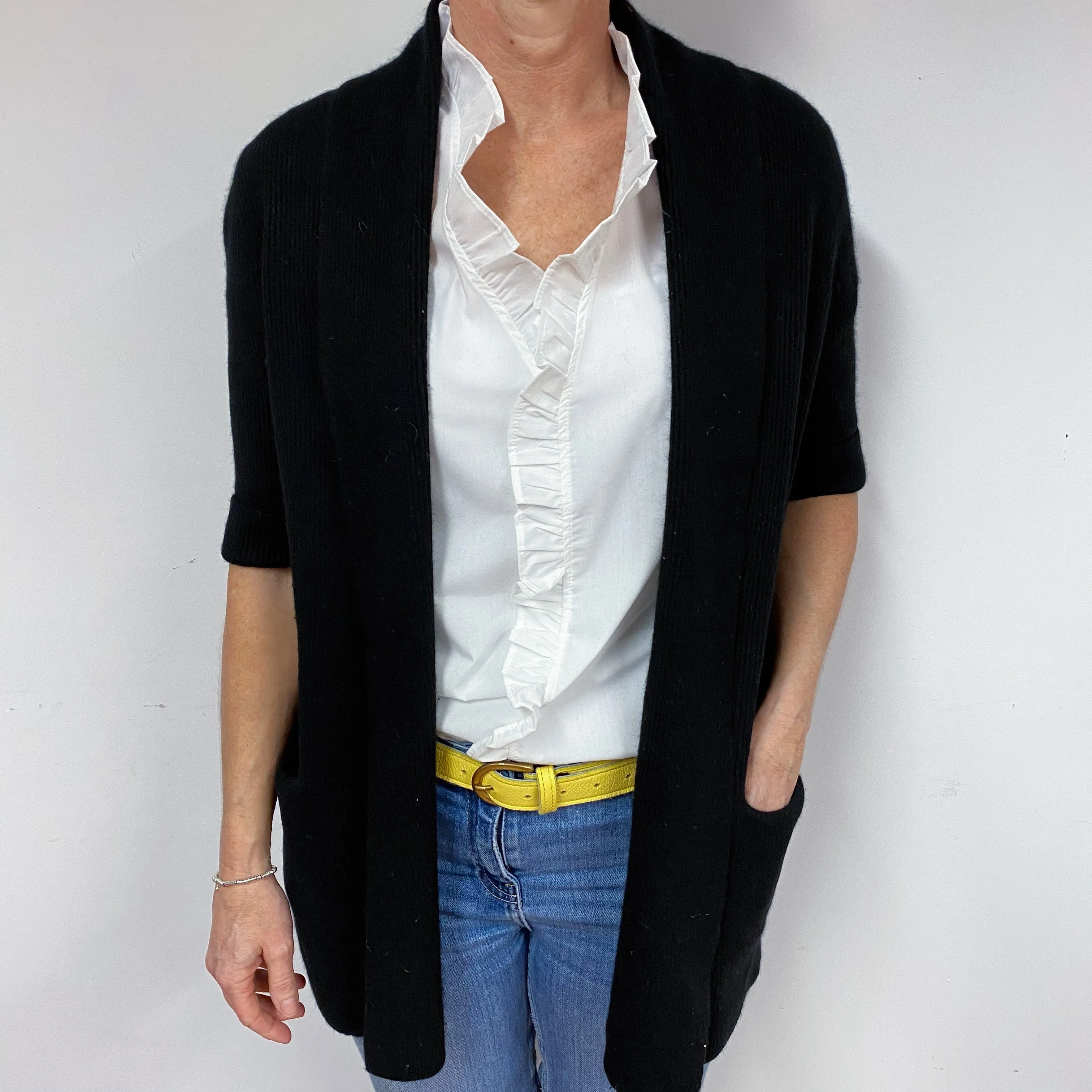 Black Short Sleeved Cashmere Cardigan Medium