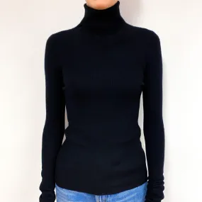 Black Skinny Fine Knit Cashmere Polo Neck Jumper Extra Small