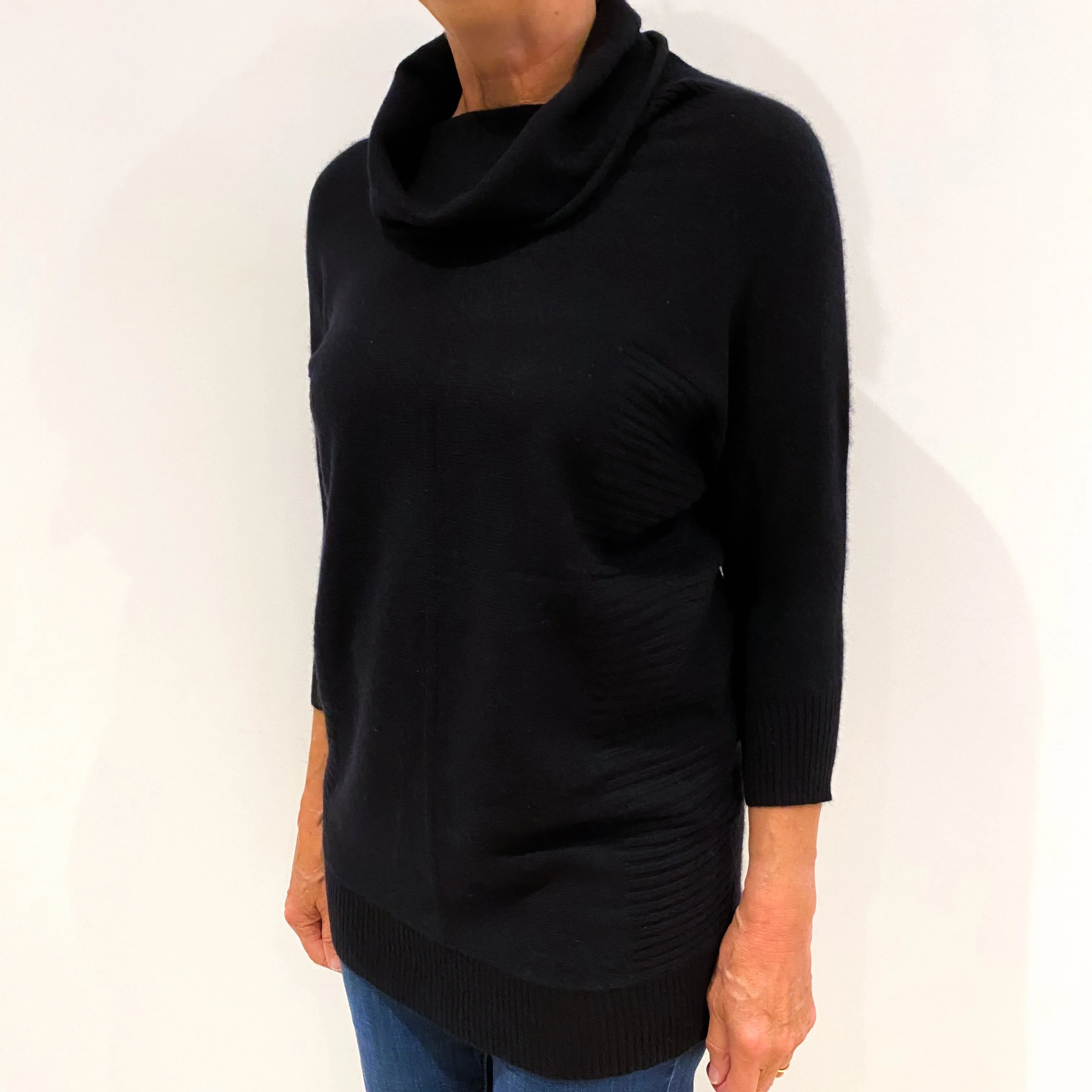 Black Slouchy Batwing Cashmere Cowl Neck Jumper Medium