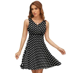 Black With White Mickey Polka Dots V-Neck Sleeveless Dress