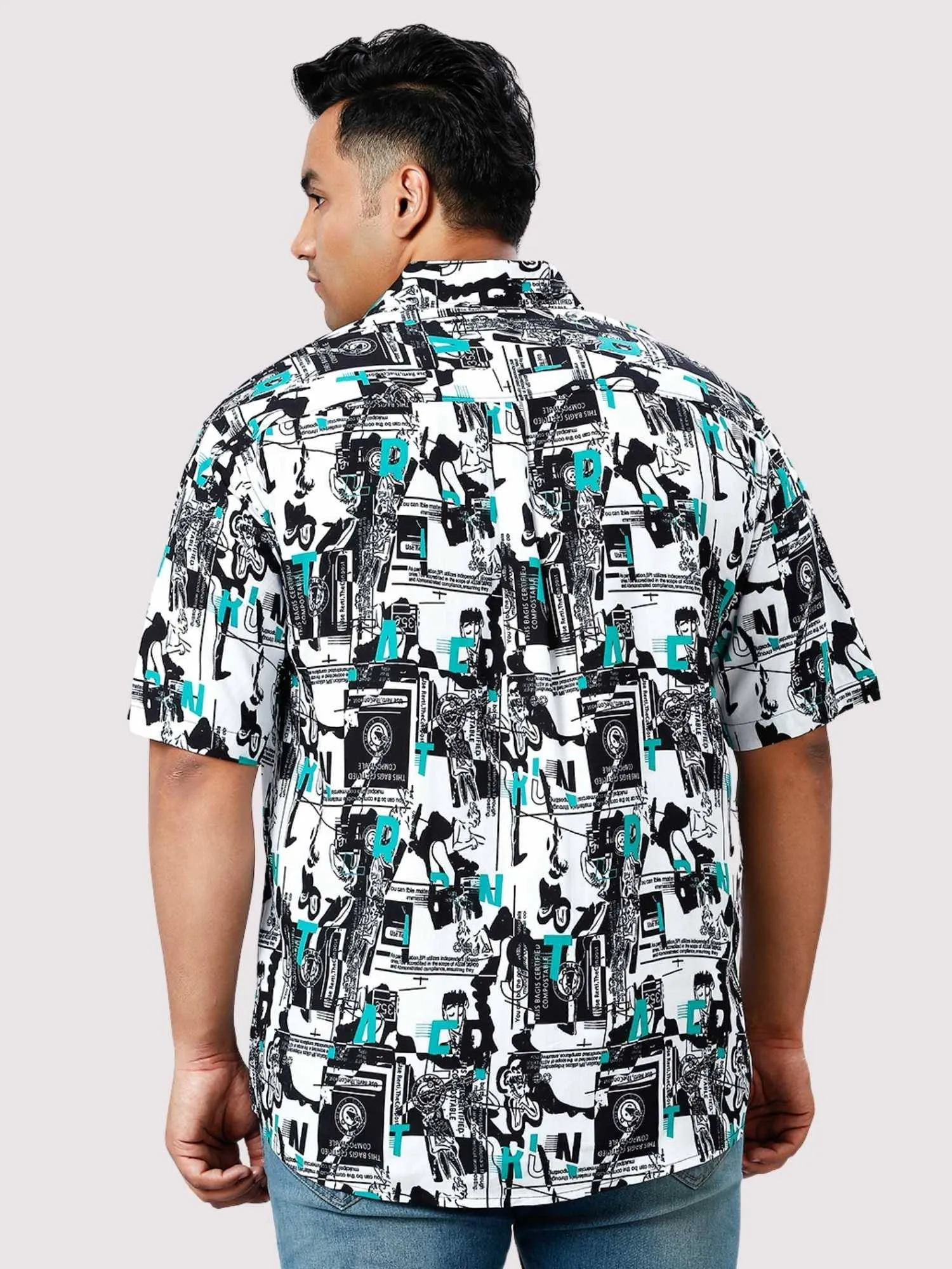 Blue Chalk Digital Printed Half Sleeve Shirt Men's Plus Size