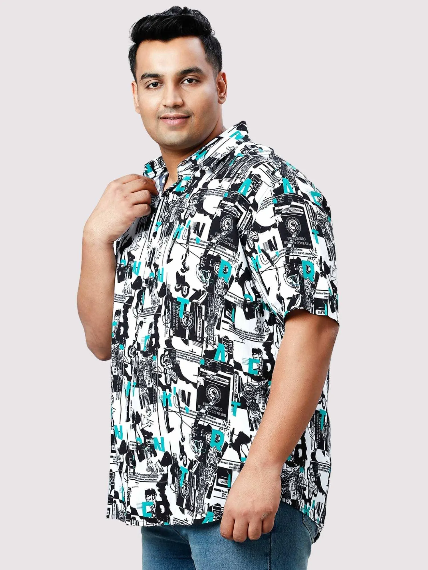 Blue Chalk Digital Printed Half Sleeve Shirt Men's Plus Size