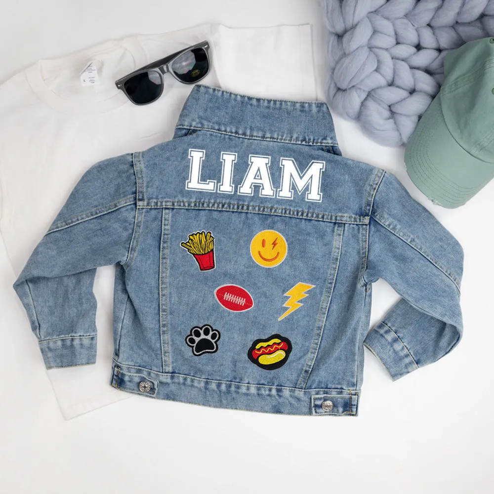 (Blue Denim) Custom Patched Denim Jacket for Kids