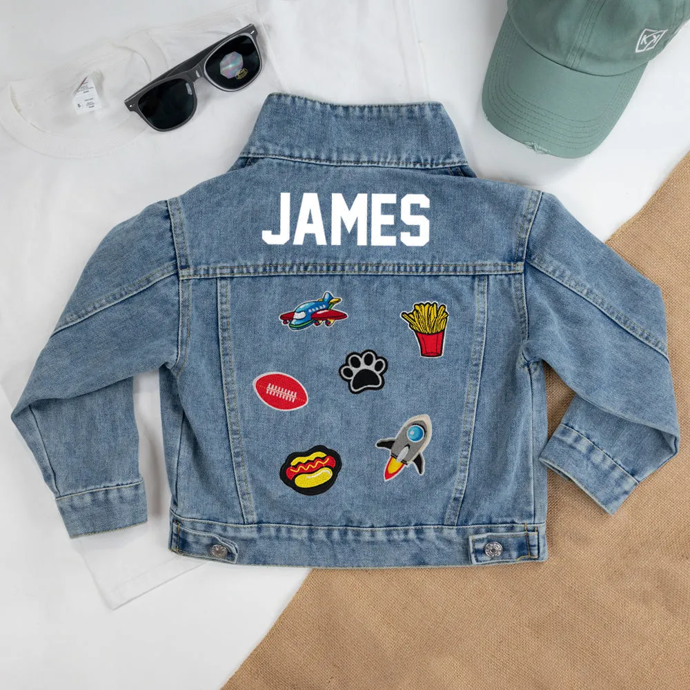 (Blue Denim) Custom Patched Denim Jacket for Kids