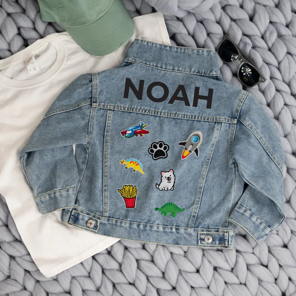 (Blue Denim) Custom Patched Denim Jacket for Kids