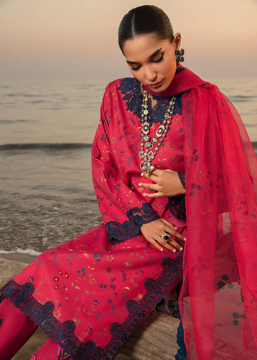 Blush Red Luxury Lawn Suit | Rang Rasiya | Florence Lawn '23 | BELLA - D11