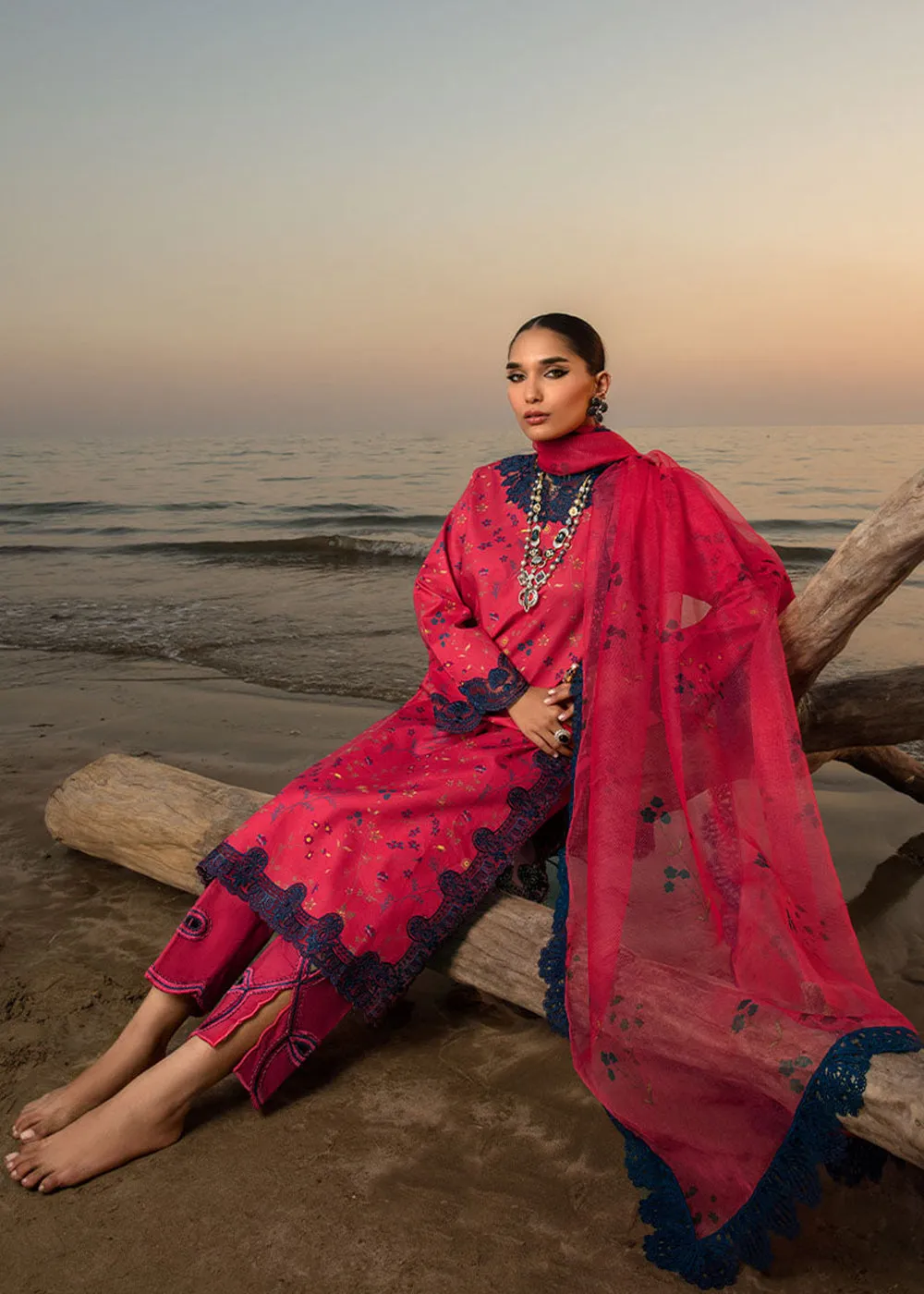 Blush Red Luxury Lawn Suit | Rang Rasiya | Florence Lawn '23 | BELLA - D11