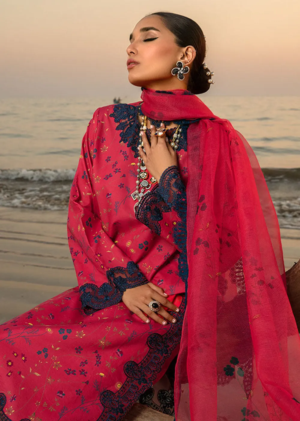 Blush Red Luxury Lawn Suit | Rang Rasiya | Florence Lawn '23 | BELLA - D11