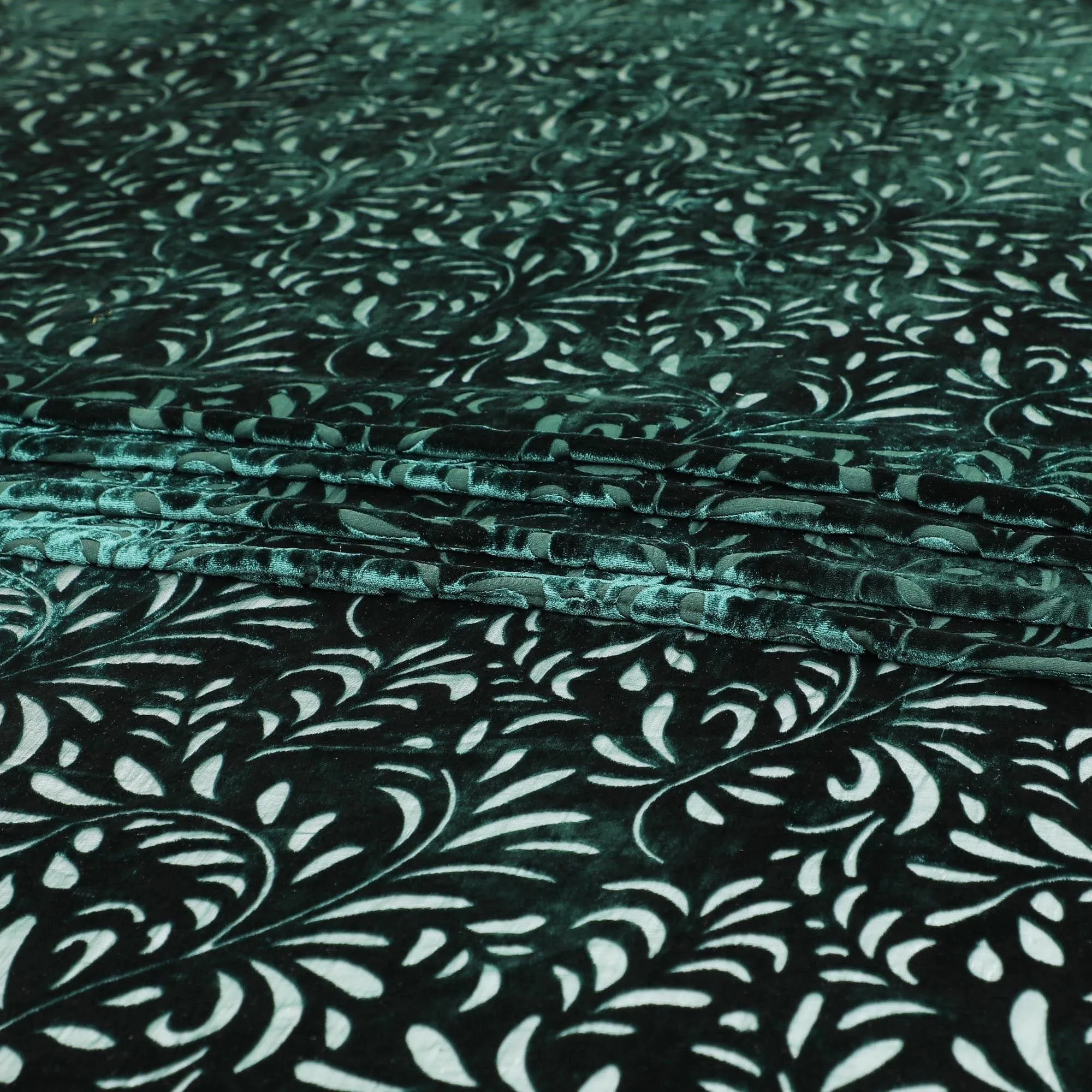 Bottle green Premium Italian silk chiffon dirac (makmal) fabric with same tone velvet jacquard in fancy design-D8693